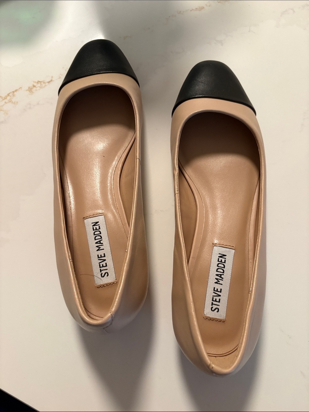Steve Madden Nude Flats with Black Cap Toe